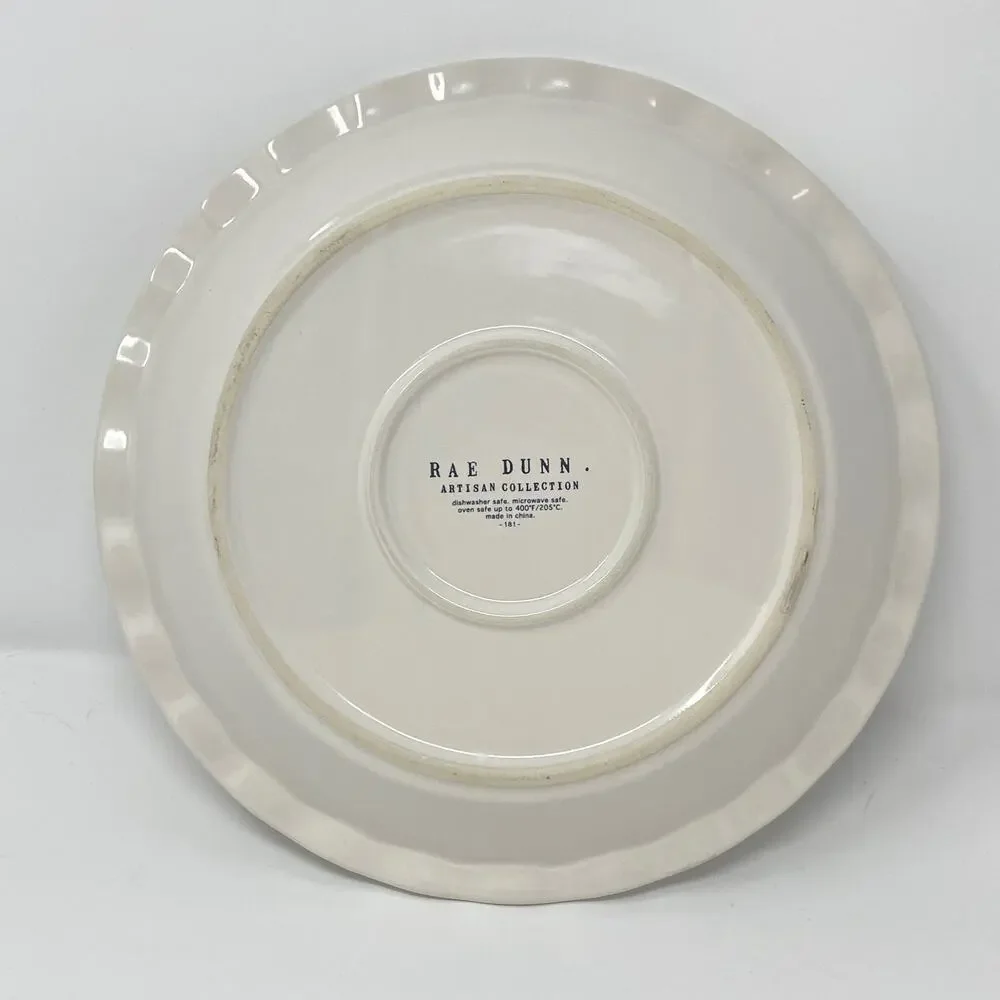 Rae Dunn Artisan Collection Fall White Ceramic‎ PUMPKIN 10 Inch Round Pie Dish